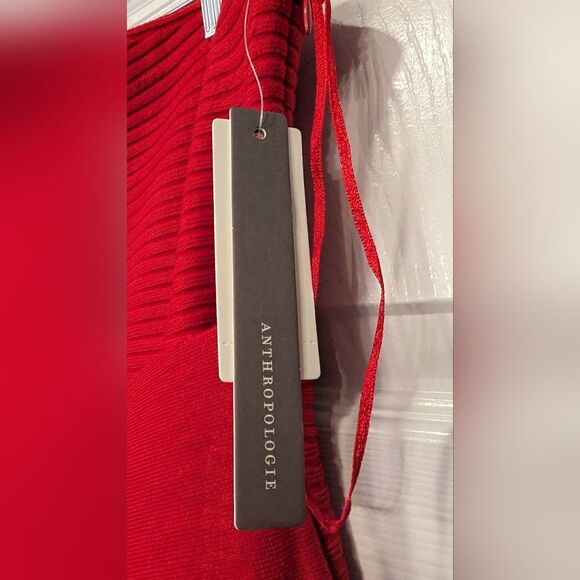 NWT Anthropologie red Strapless belted open back A-line Midi Sweater Dress sz L - Picture 14 of 16